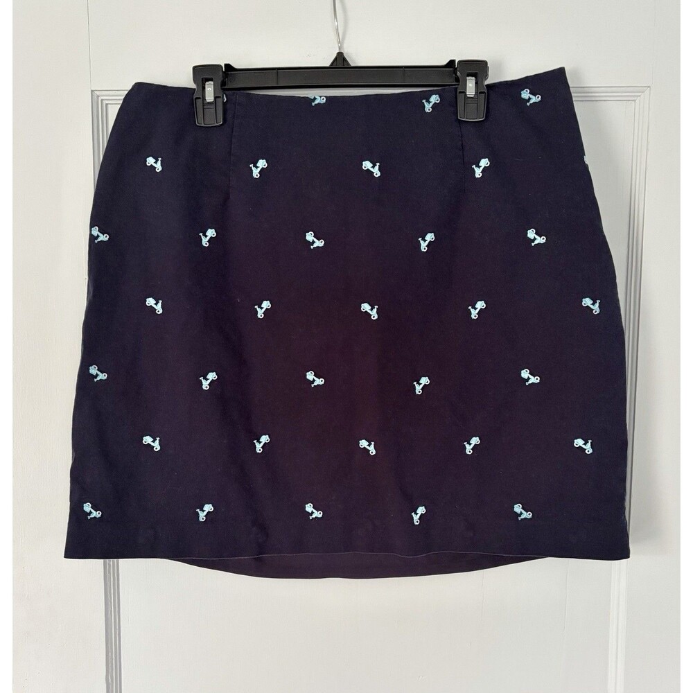 Talbots Navy Blue Cotton Embroidered Scooter Vespa Short A Line Skirt Sz 16WP